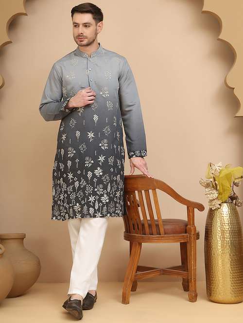 men mandarin neck kurta pyjama ethnic wear set - 21944766 - Standard Image - 0