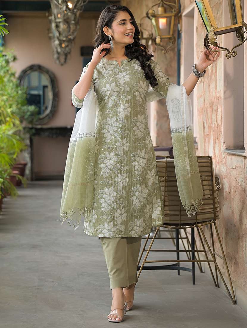women three quarter sleeve kurta pant with dupatta set - 21944769 -  Standard Image - 1