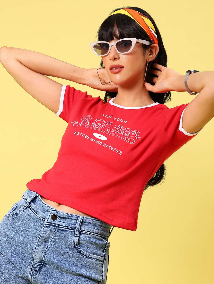 women printed short sleeve crop t-shirt