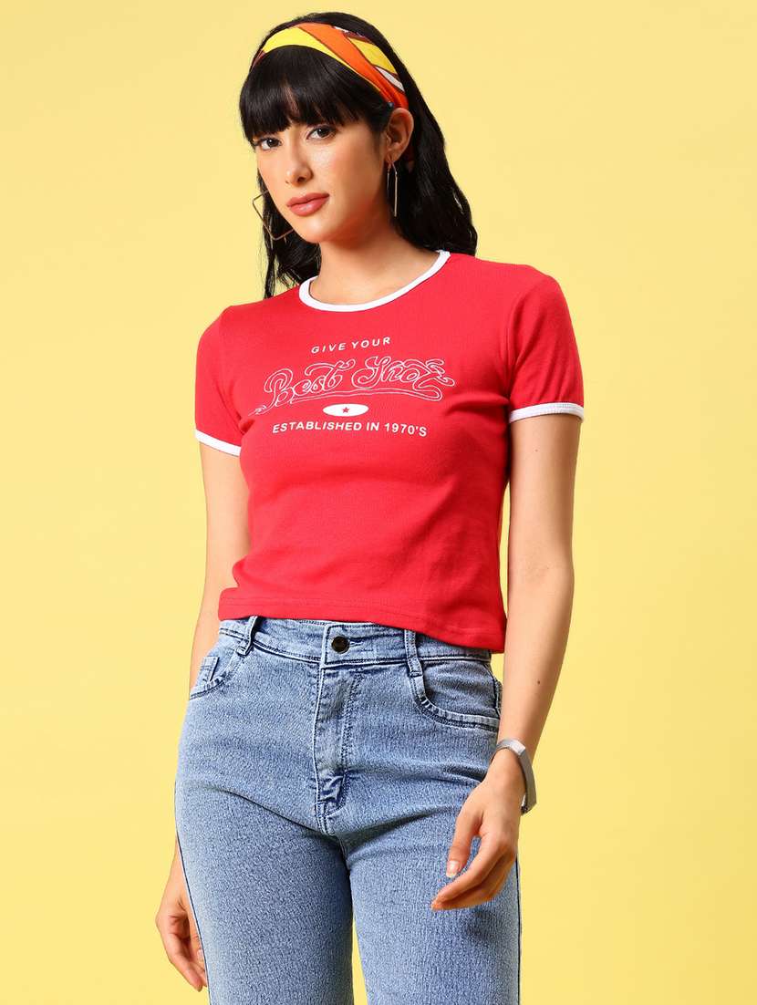 women printed short sleeve crop t-shirt - 21944845 -  Standard Image - 1