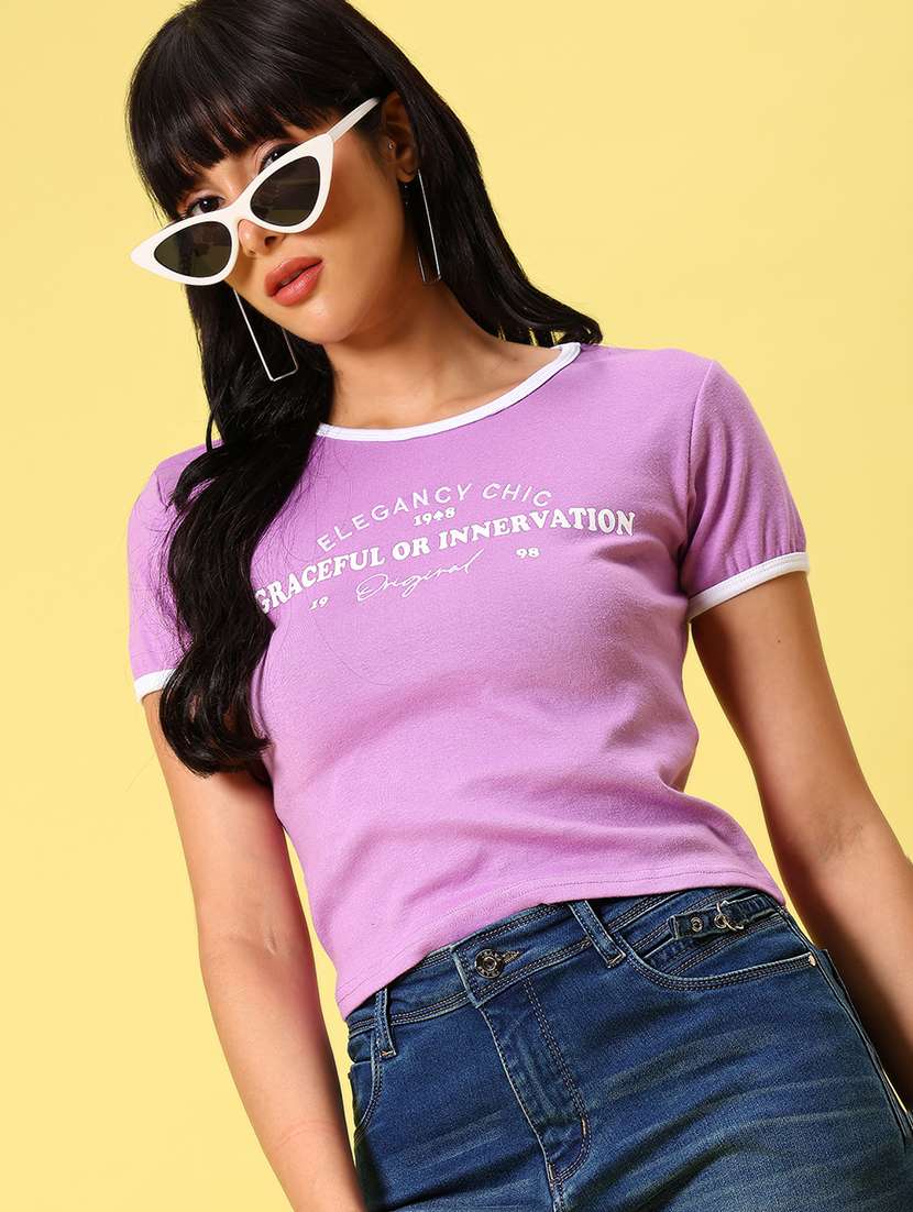 women printed short sleeve crop t-shirt