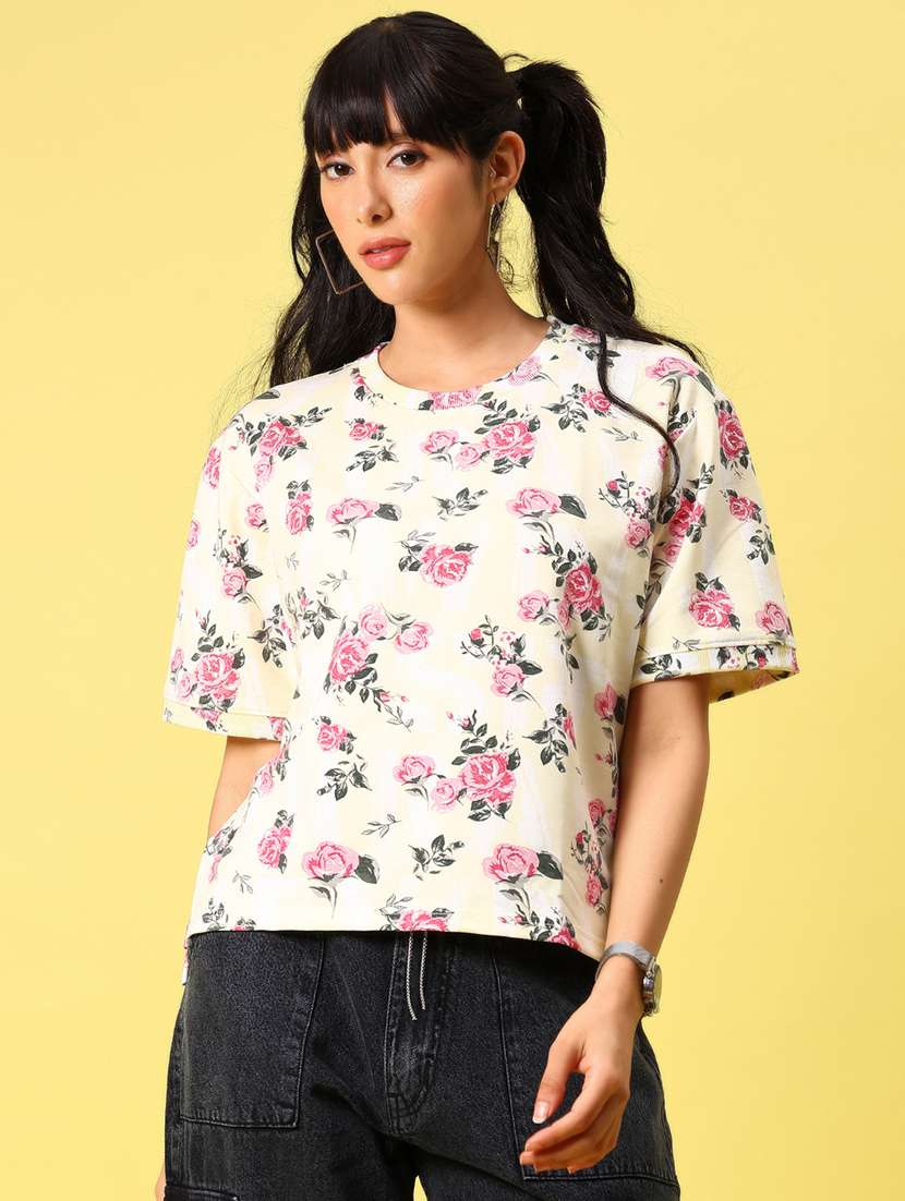 women floral print short sleeve boxy t-shirt - 21944850 -  Standard Image - 1