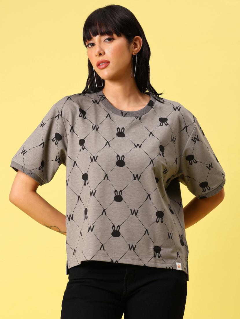 women printed short sleeve boxy t-shirt - 21944851 -  Standard Image - 1
