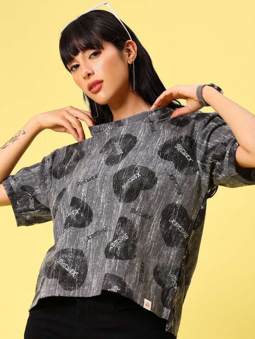 women printed short sleeve boxy t-shirt