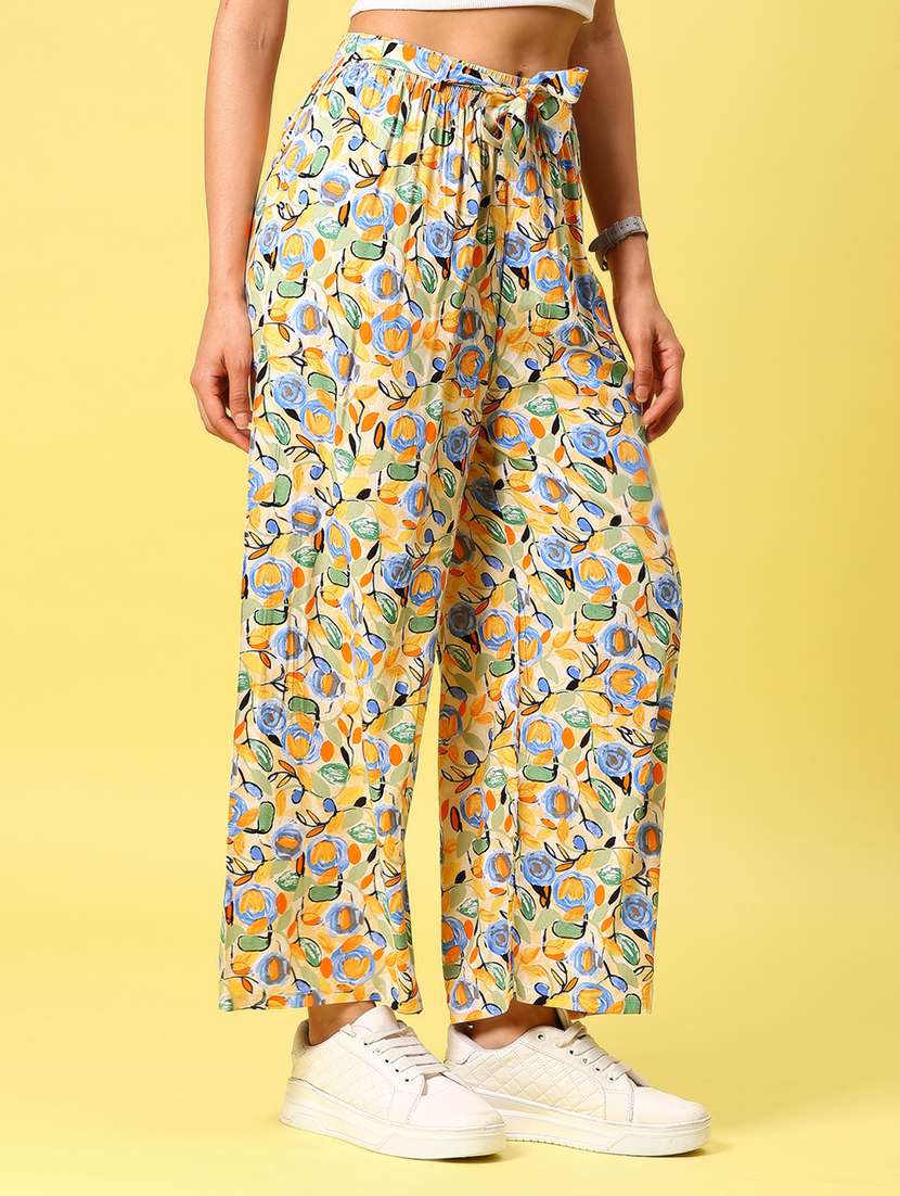 women printed high rise straight palazzo - 21944874 - Standard Image - 1