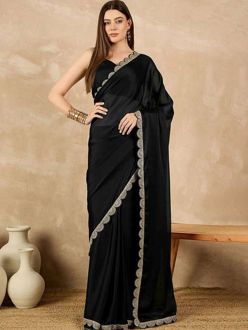 women solid with bordered saree with blouse - 21944885 - Standard Image - 0