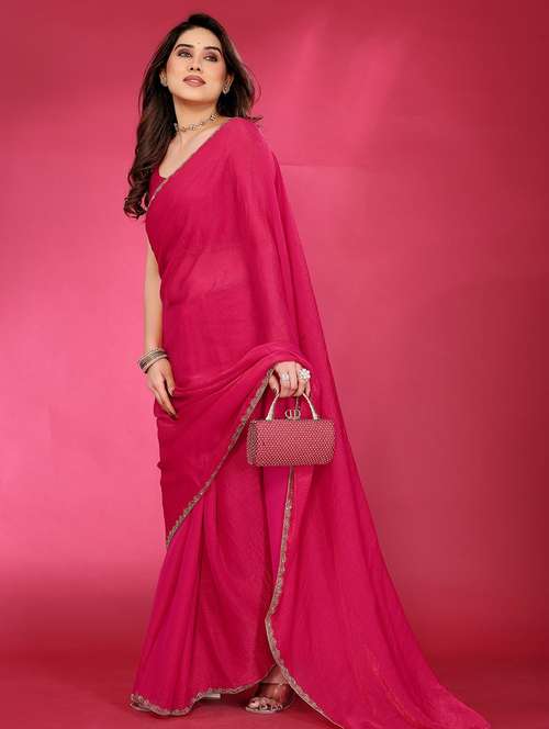 women solid embellished bordered saree with blouse - 21944890 -  Standard Image - 0