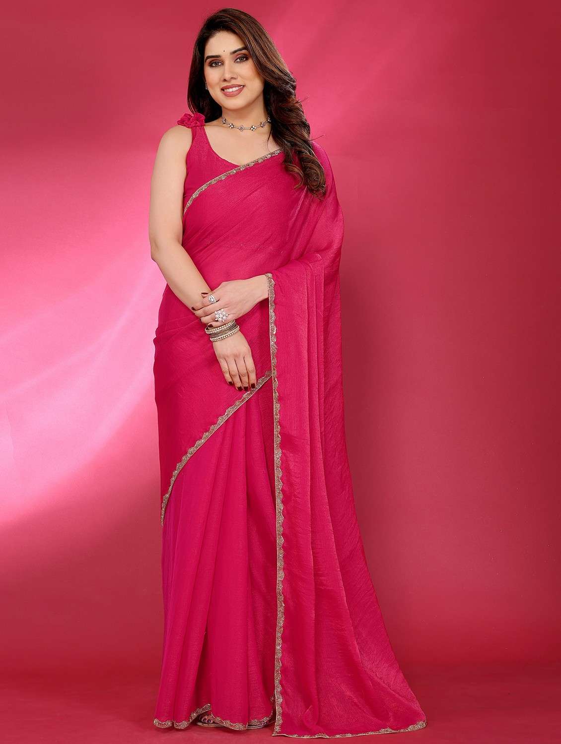 women solid embellished bordered saree with blouse - 21944890 - Standard Image - 1
