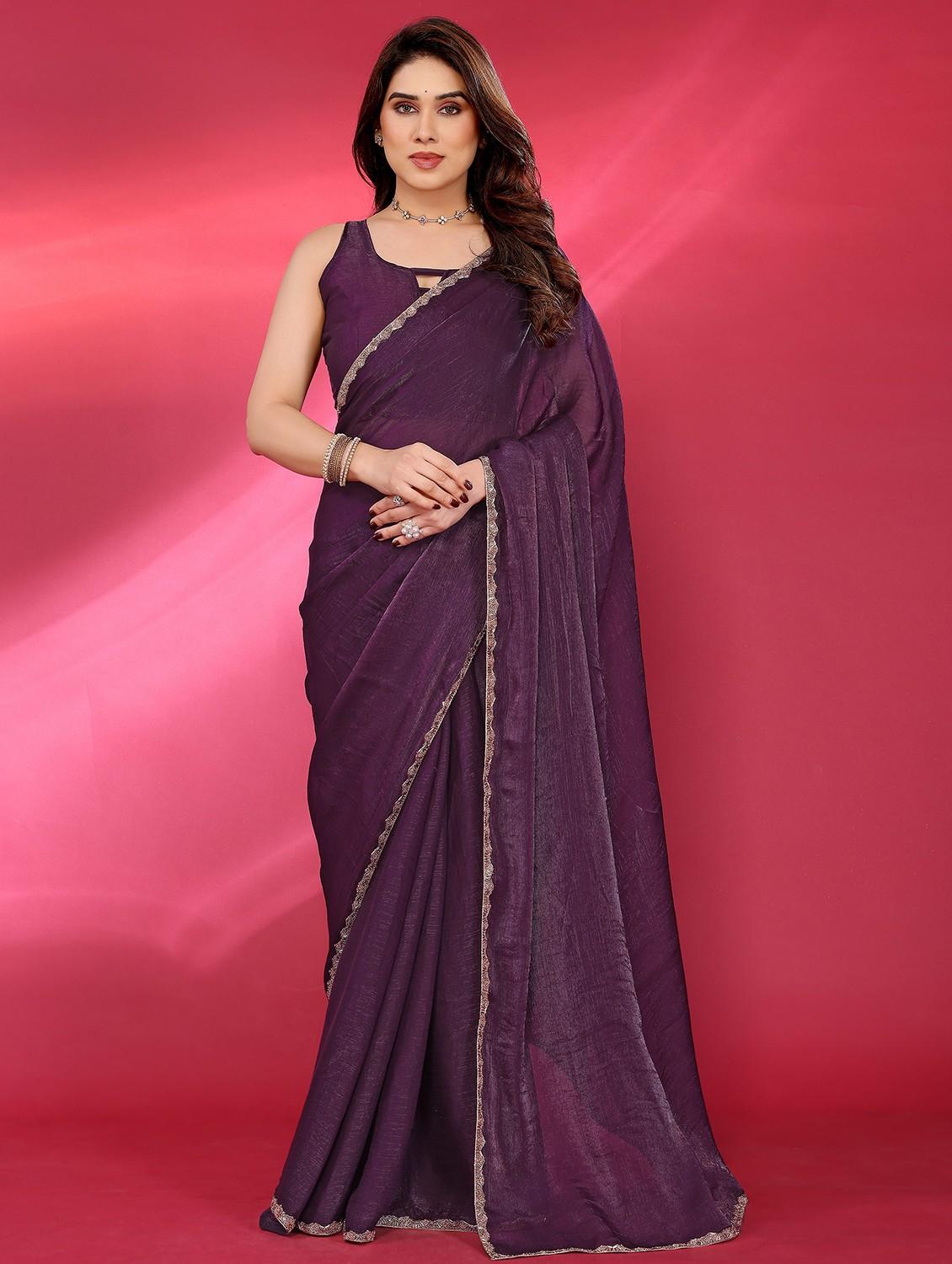 women solid embellished bordered saree with blouse - 21944892 - Standard Image - 1