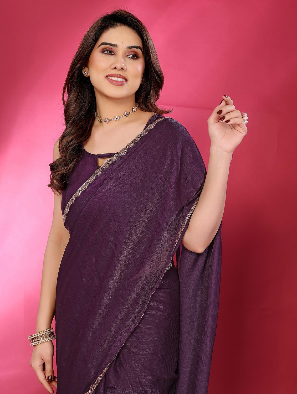 women solid embellished bordered saree with blouse - 21944892 - Standard Image - 4