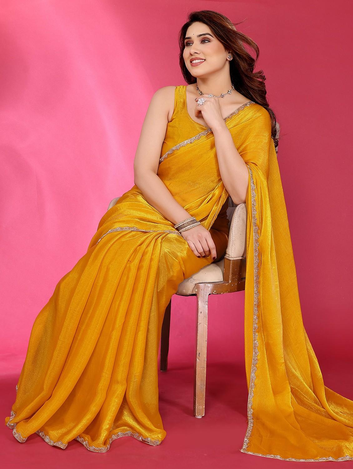 women solid embellished bordered saree with blouse - 21944893 - Zoom Image - 0