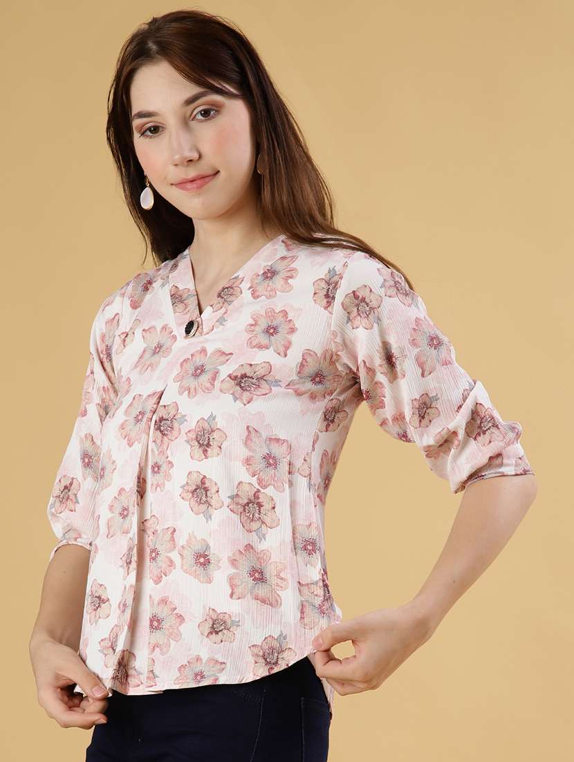 women floral print three quarter sleeve top - 21946237 -  Standard Image - 1