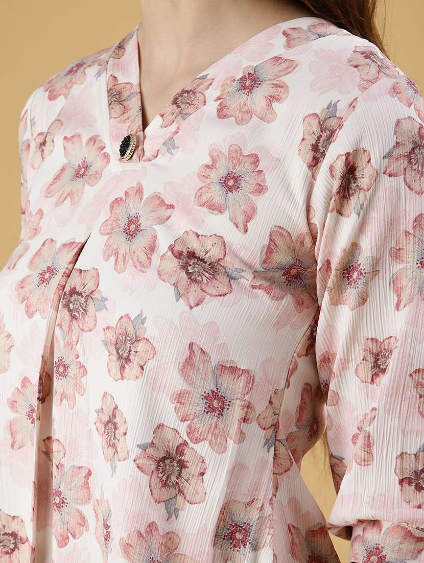 women floral print three quarter sleeve top - 21946237 -  Standard Image - 4