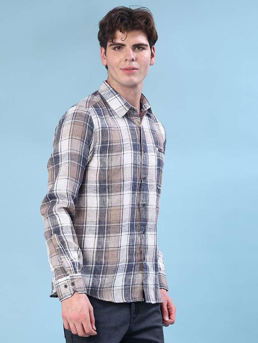 men checkered collared long sleeve shirt - 21946311 -  Standard Image - 1