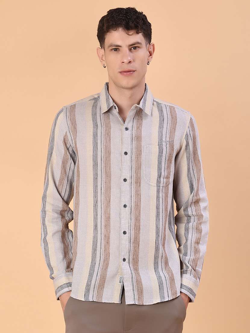 men striped collared long sleeve shirt - 21946313 -  Standard Image - 1