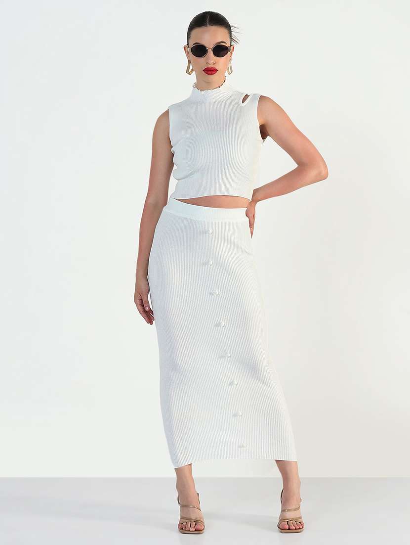 women solid top and skirt co-ord set - 21946339 -  Standard Image - 1