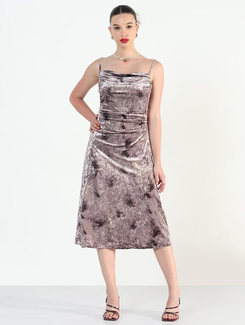 women solid cowl neck shoulder strap a-line dress - 21946341 -  Standard Image - 1