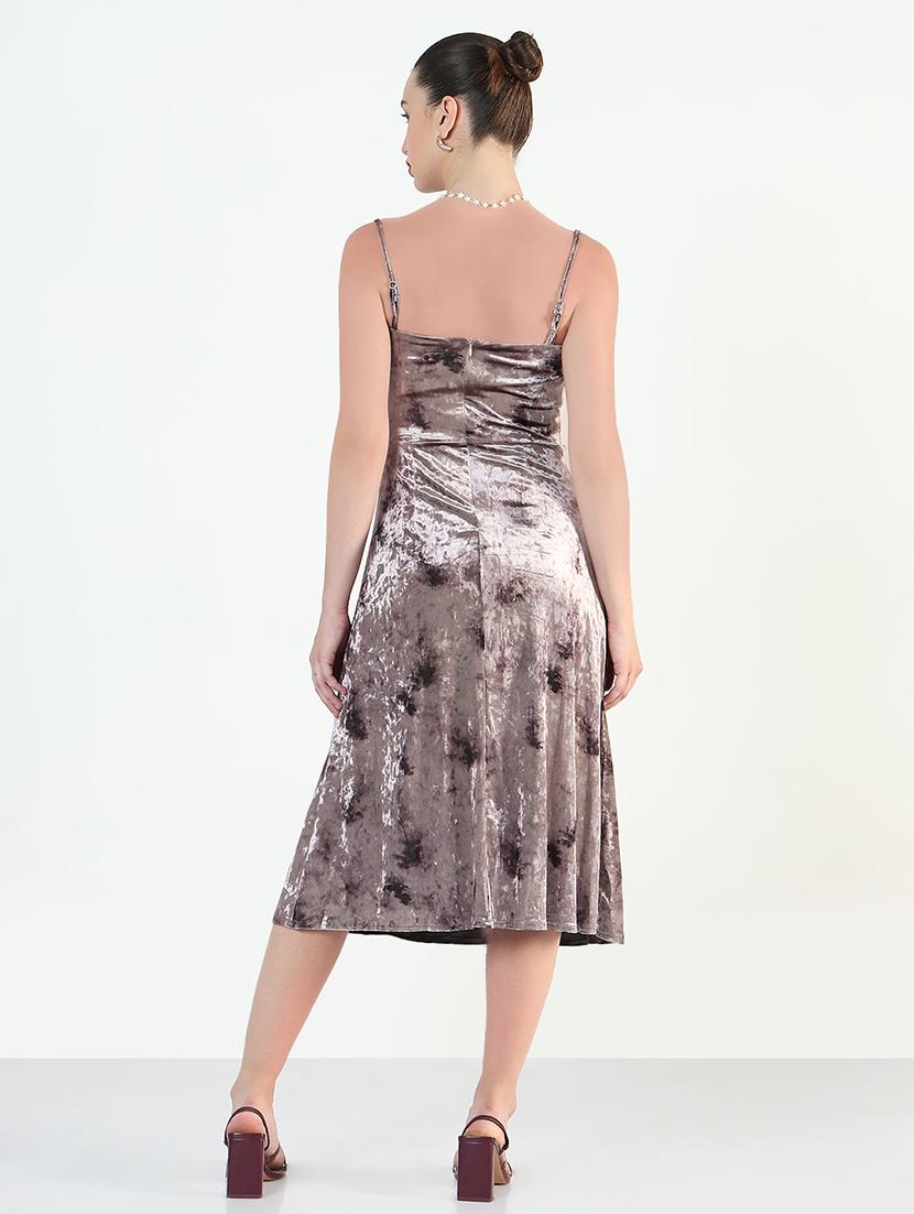women solid cowl neck shoulder strap a-line dress - 21946341 - Standard Image - 4