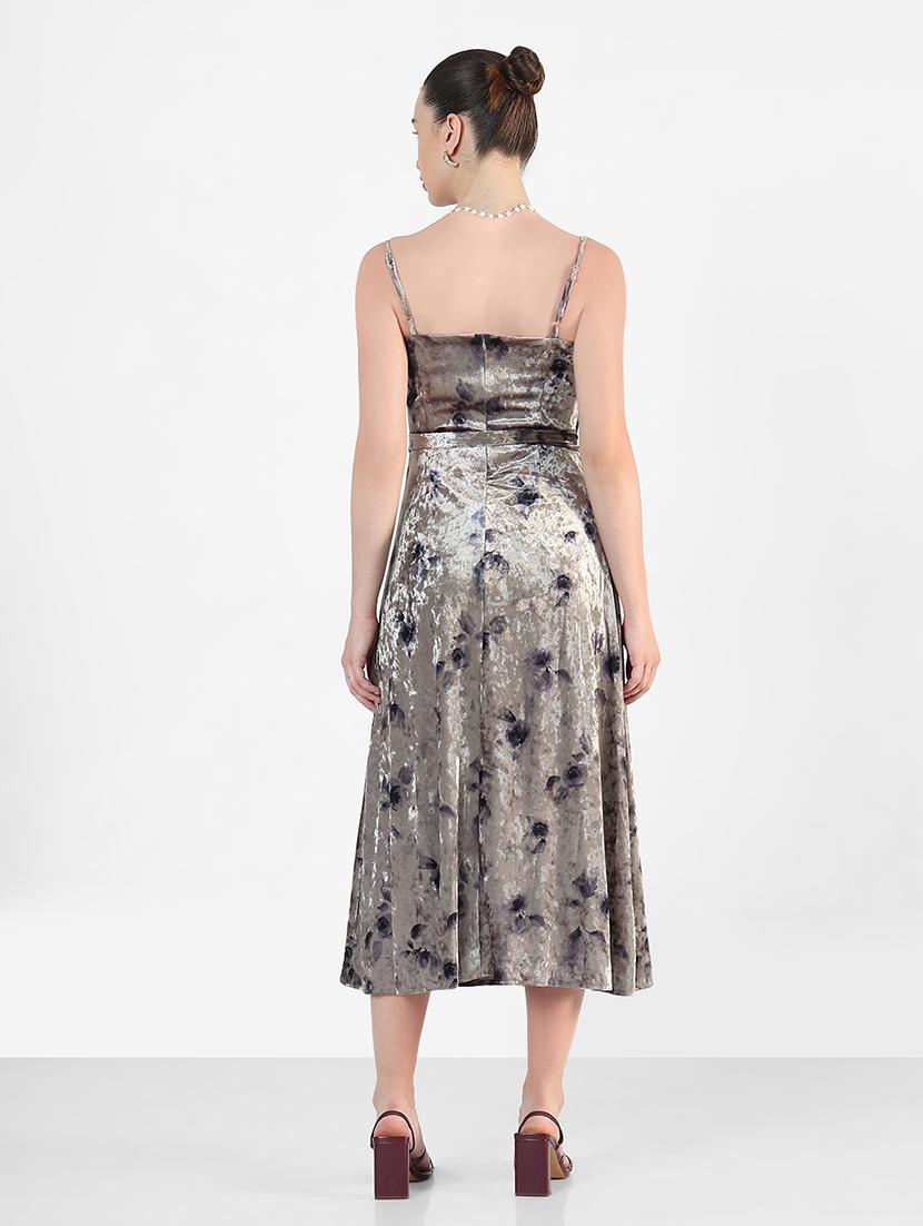 floral print velvet shoulder strap midi dress - 21946342 - Standard Image - 4