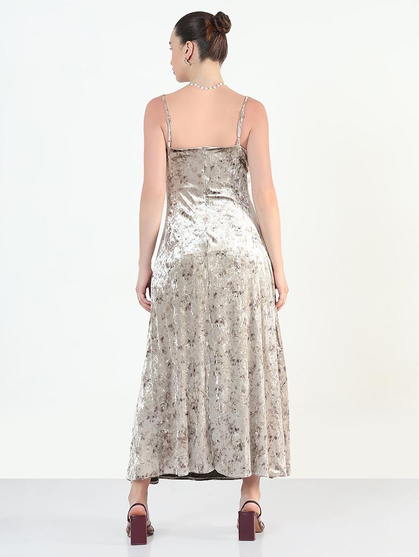 women solid cowl neck shoulder strap a-line dress - 21946343 - Standard Image - 4