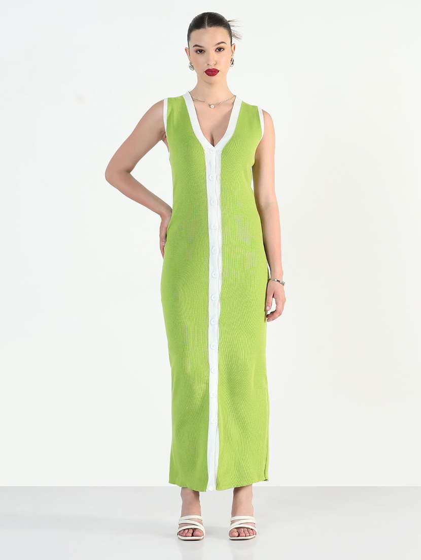 women solid sleeveless maxi button -down bodycon dress - 21946352 -  Standard Image - 1