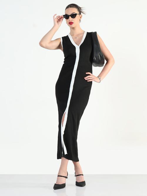 women solid sleeveless maxi button-down bodycon dress - 21946353 - Standard Image - 0