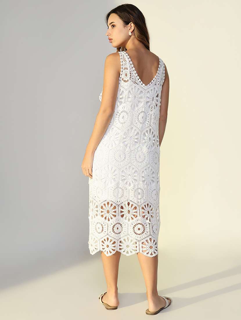 women white sleeveless crochet a-line dress - 21946359 -  Standard Image - 4