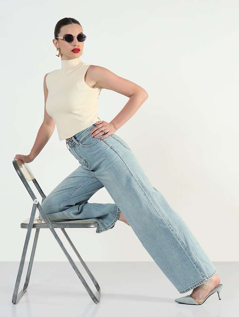 women cream solid high rise sleeveless top - 21946365 -  Standard Image - 1