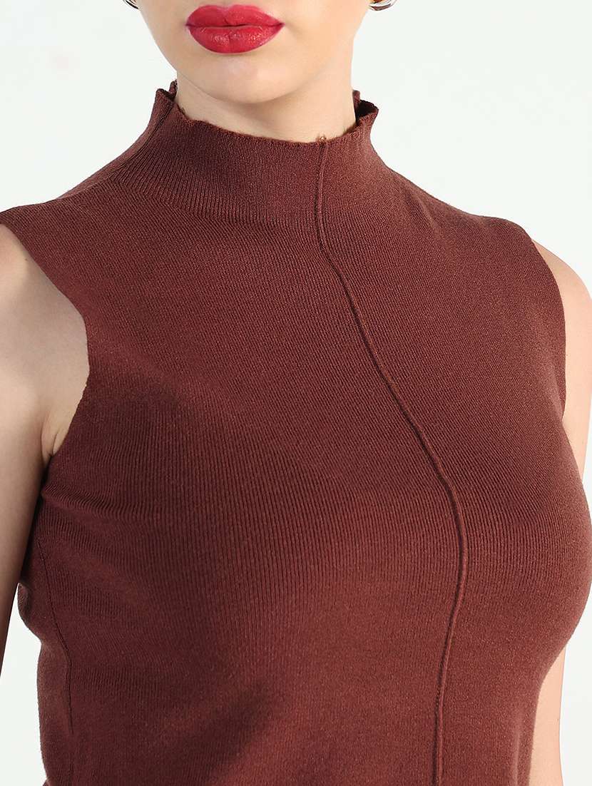 women brown solid high rise sleeveless top - 21946366 -  Standard Image - 4