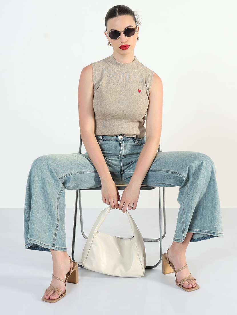 women beige solid high rise sleeveless crop top - 21946367 -  Standard Image - 4