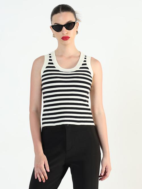 women black & white striped sleeveless tank top - 21946369 -  Standard Image - 0