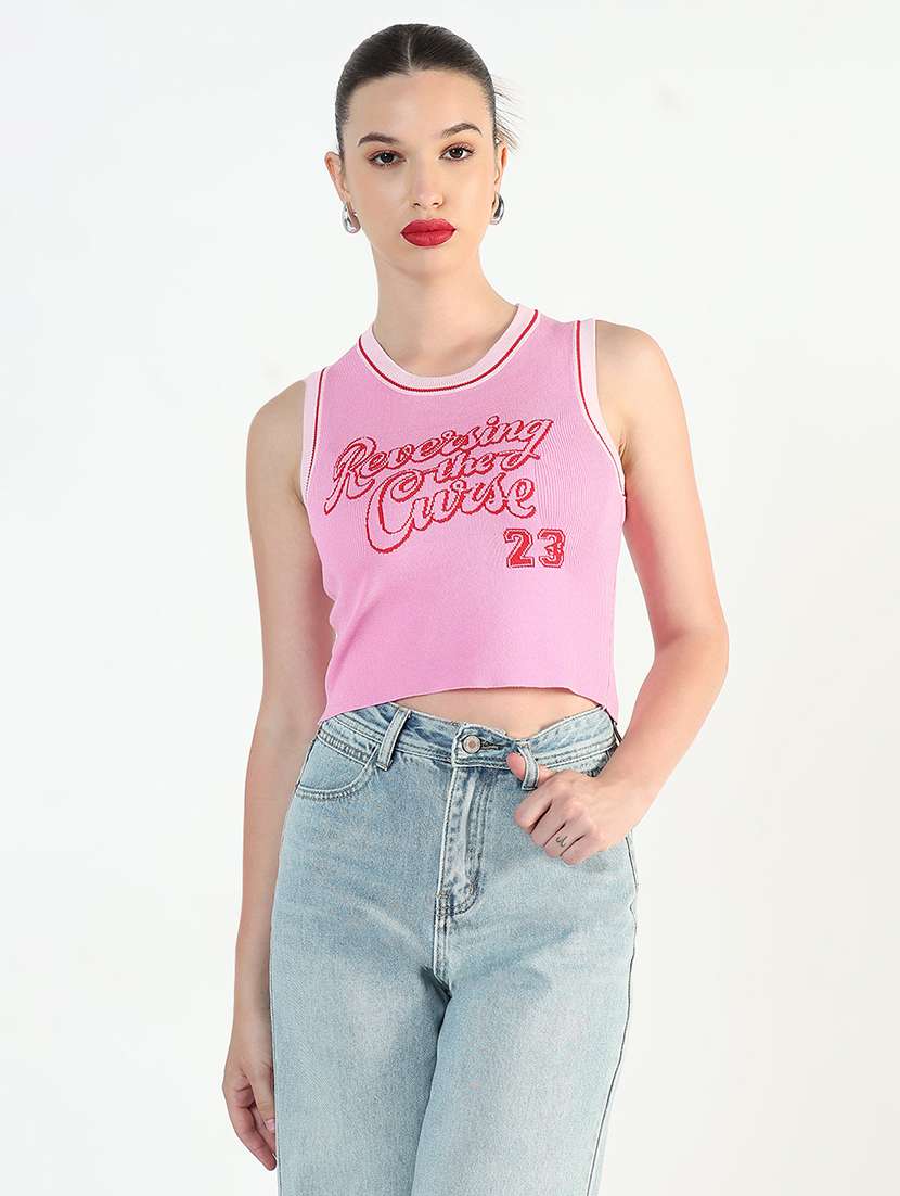 women pink printed sleeveless tank top