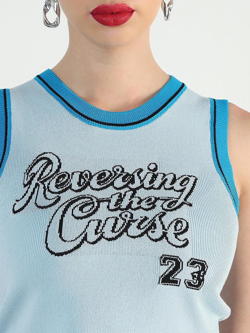 women light blue printed sleeveless tank top - 21946372 - Standard Image - 4