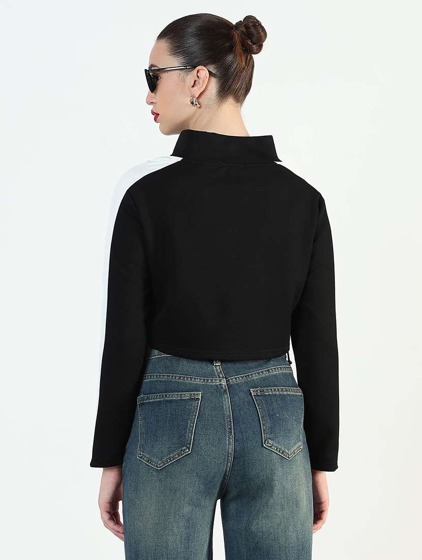 women color blocked long sleeve zip up crop top - 21946377 -  Standard Image - 4