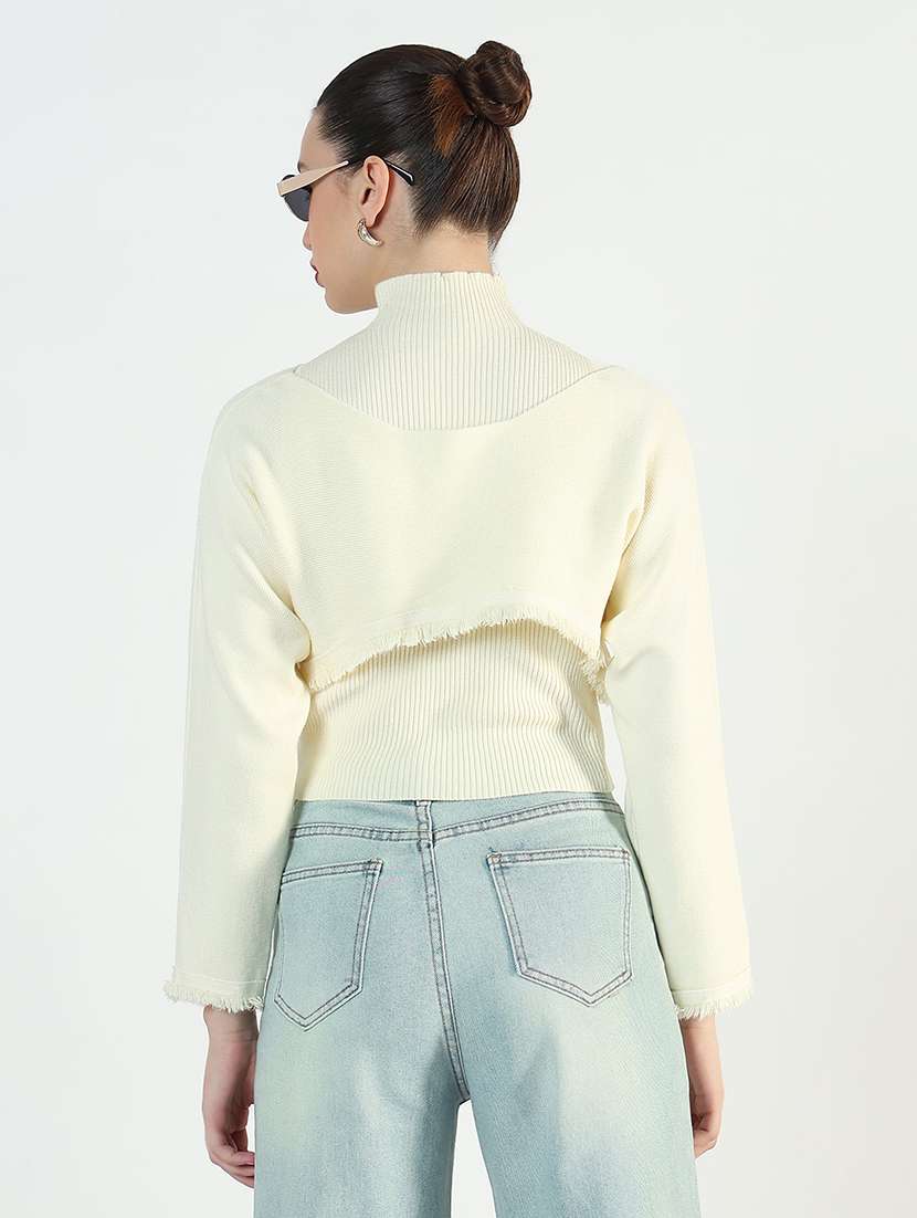 women cream solid long sleeve layered top - 21946378 - Standard Image - 4