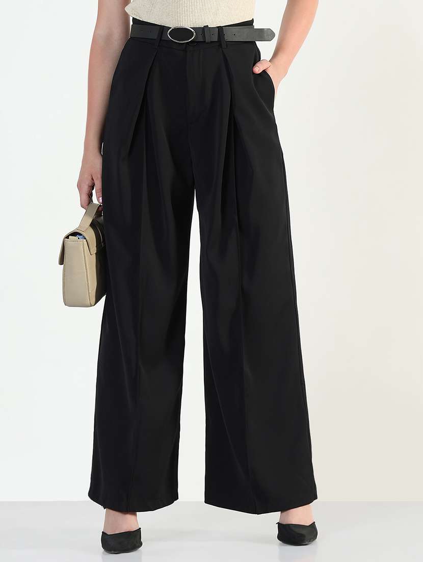 women solid high rise korean pants 