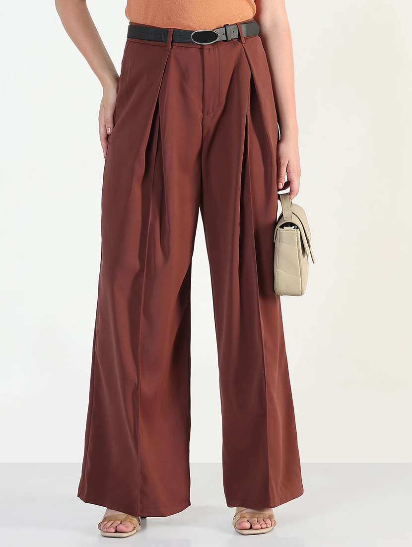 women solid high rise korean pants 
