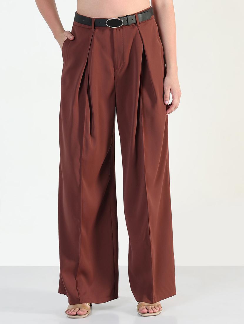 women solid high rise korean pants - 21946380 - Standard Image - 1