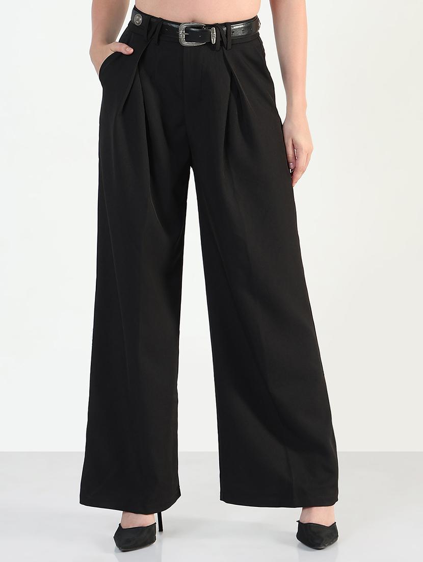 women solid high rise korean pants - 21946381 - Standard Image - 1