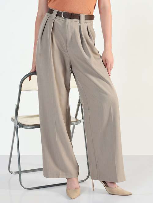 women solid high rise korean pants  - 21946382 -  Standard Image - 0