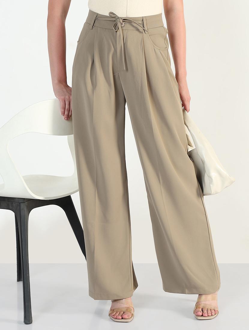 women solid high rise korean pants - 21946385 - Zoom Image - 0