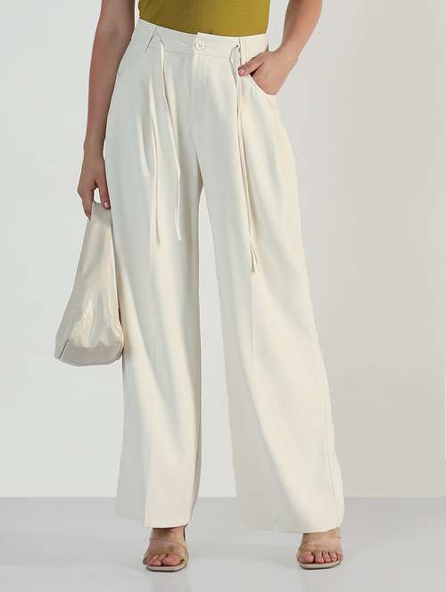 women solid high rise korean pants  - 21946386 -  Standard Image - 0