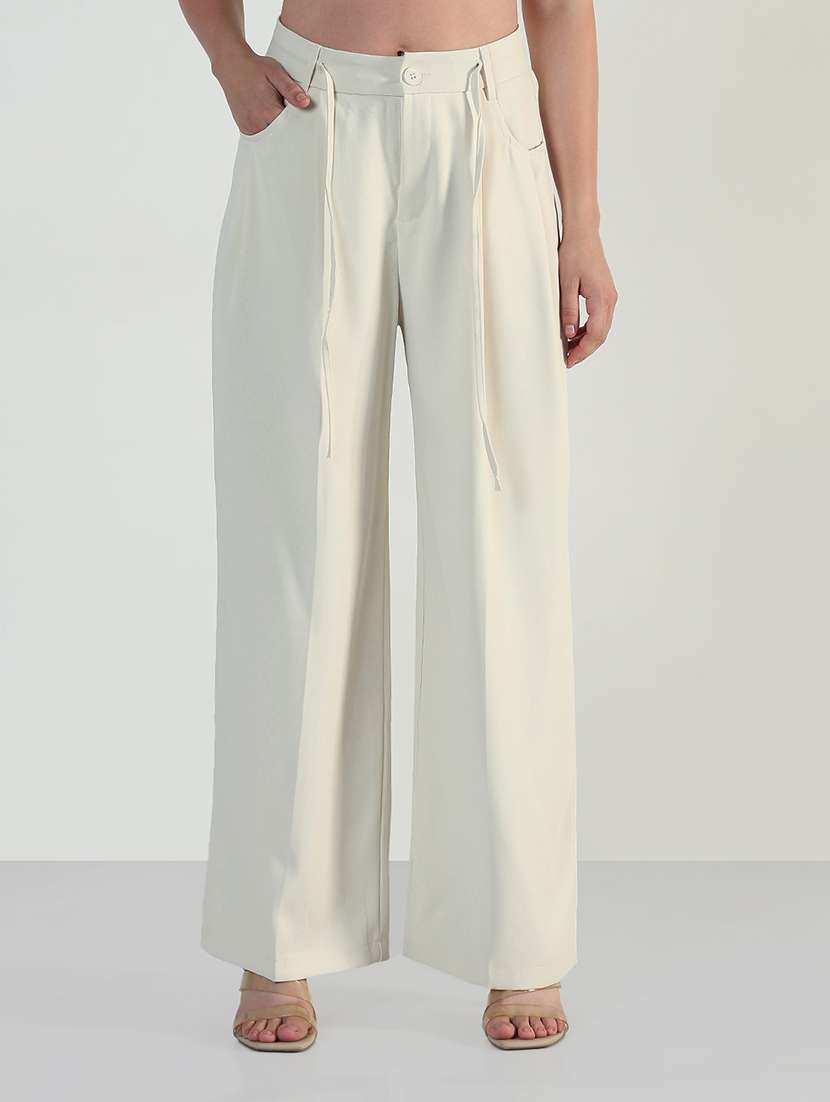 women solid high rise korean pants  - 21946386 -  Standard Image - 1