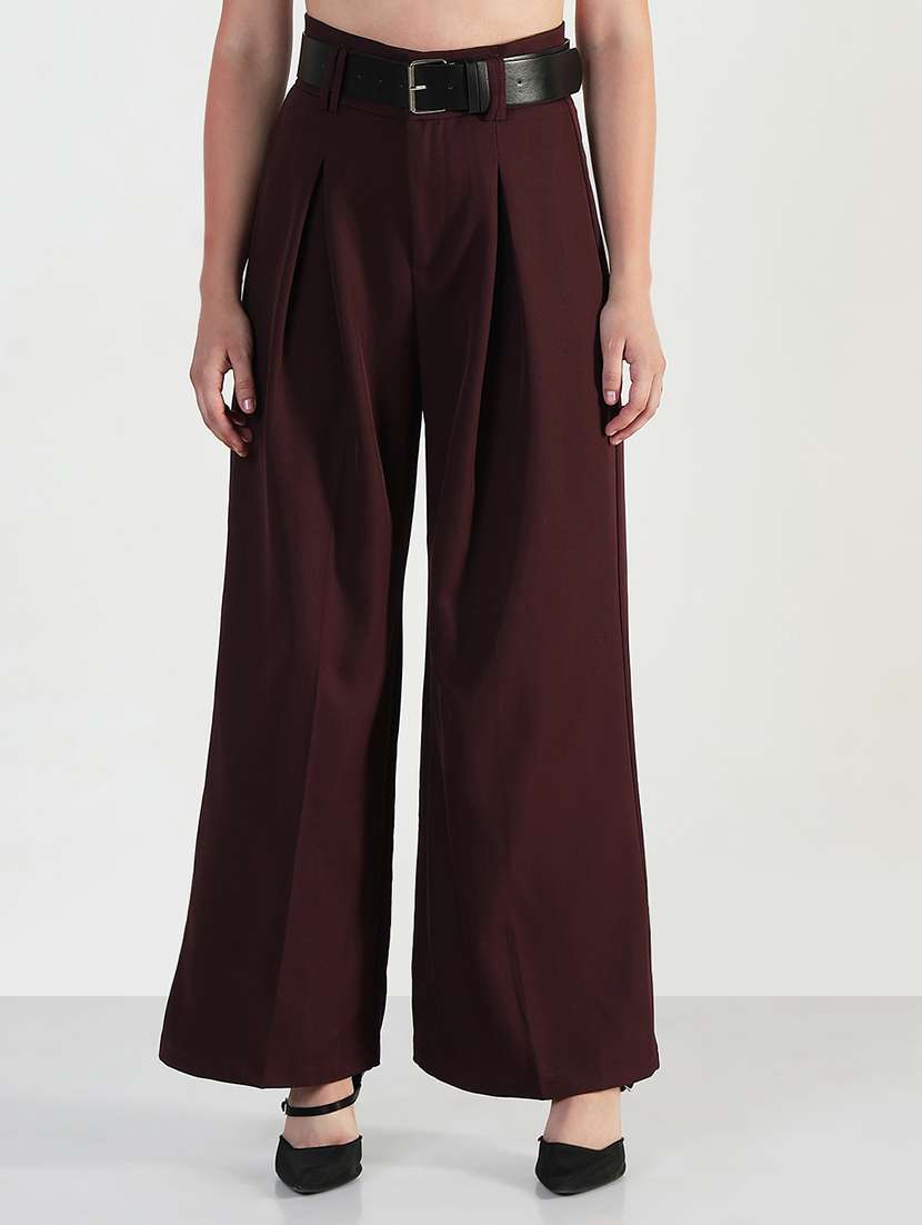 women solid high rise korean pants  - 21946388 -  Standard Image - 1