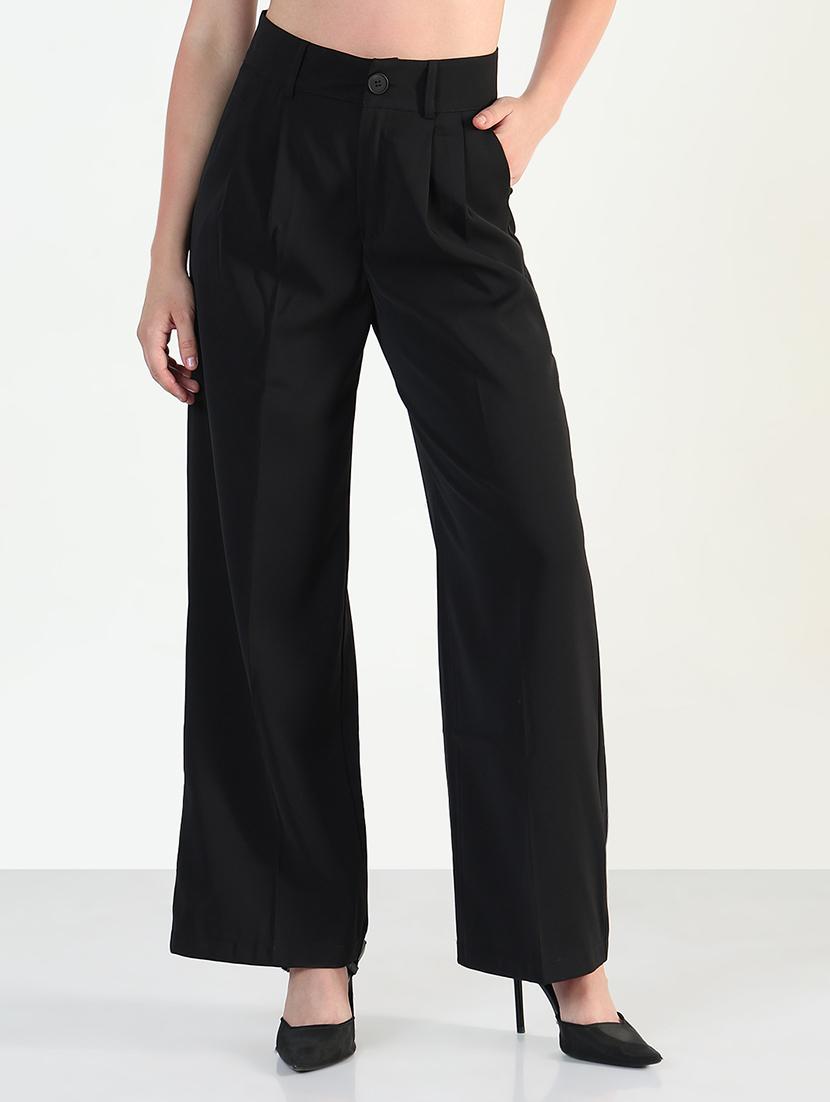 women solid high rise korean pants - 21946389 - Standard Image - 1