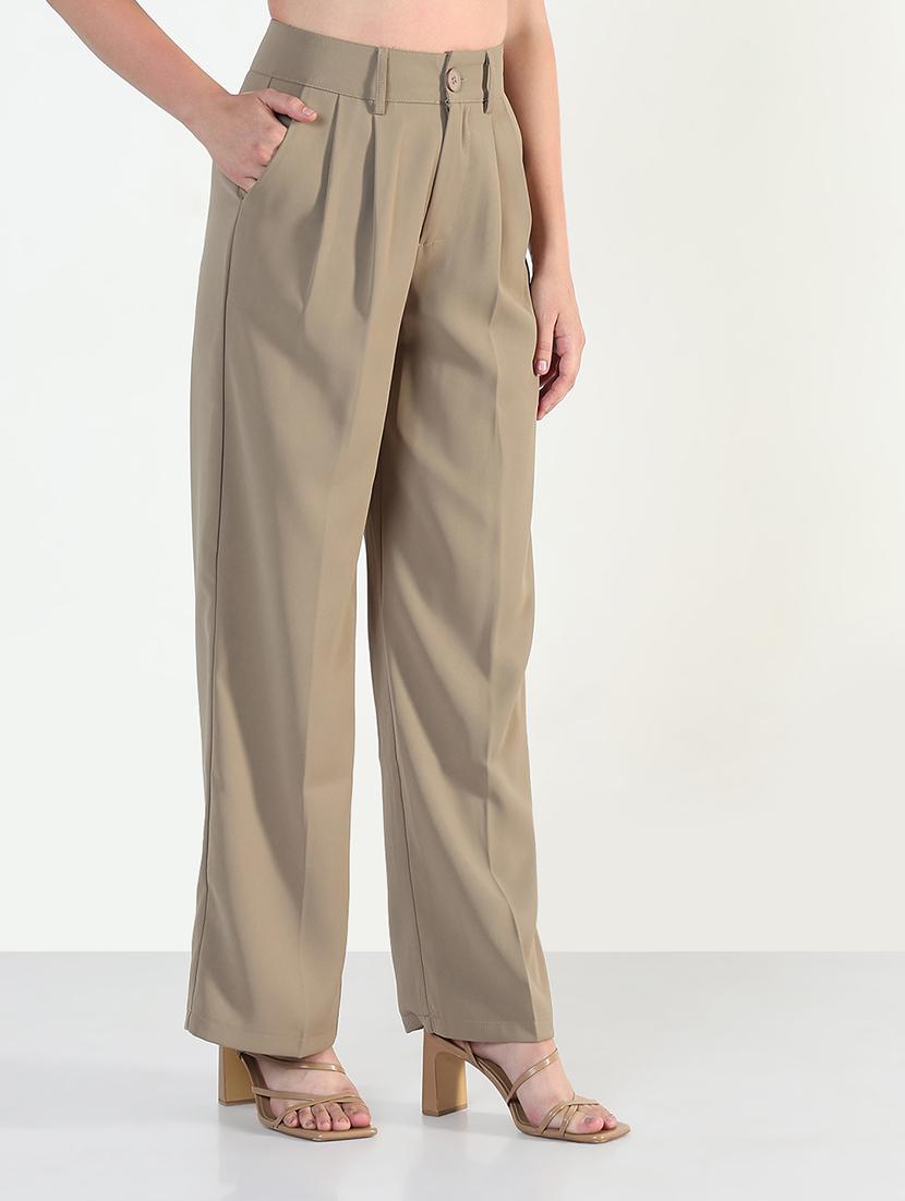 women solid high rise korean pants - 21946390 - Standard Image - 1