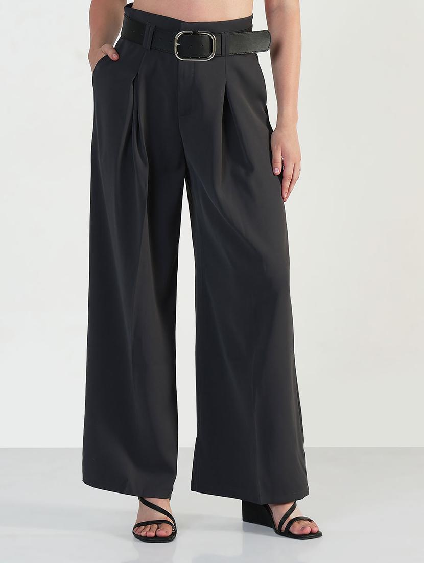 women solid high rise korean pants - 21946393 - Standard Image - 1