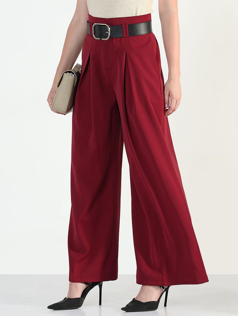 women solid high rise korean pants - 21946394 - Standard Image - 1