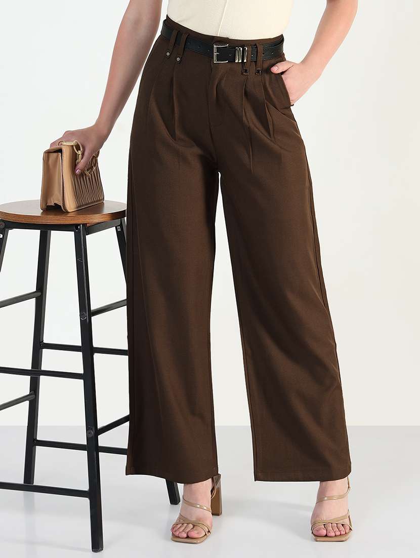 women solid high rise korean pants 