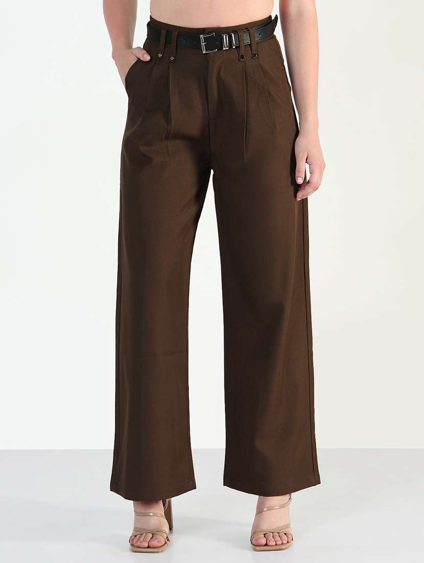 women solid high rise korean pants  - 21946395 -  Standard Image - 1
